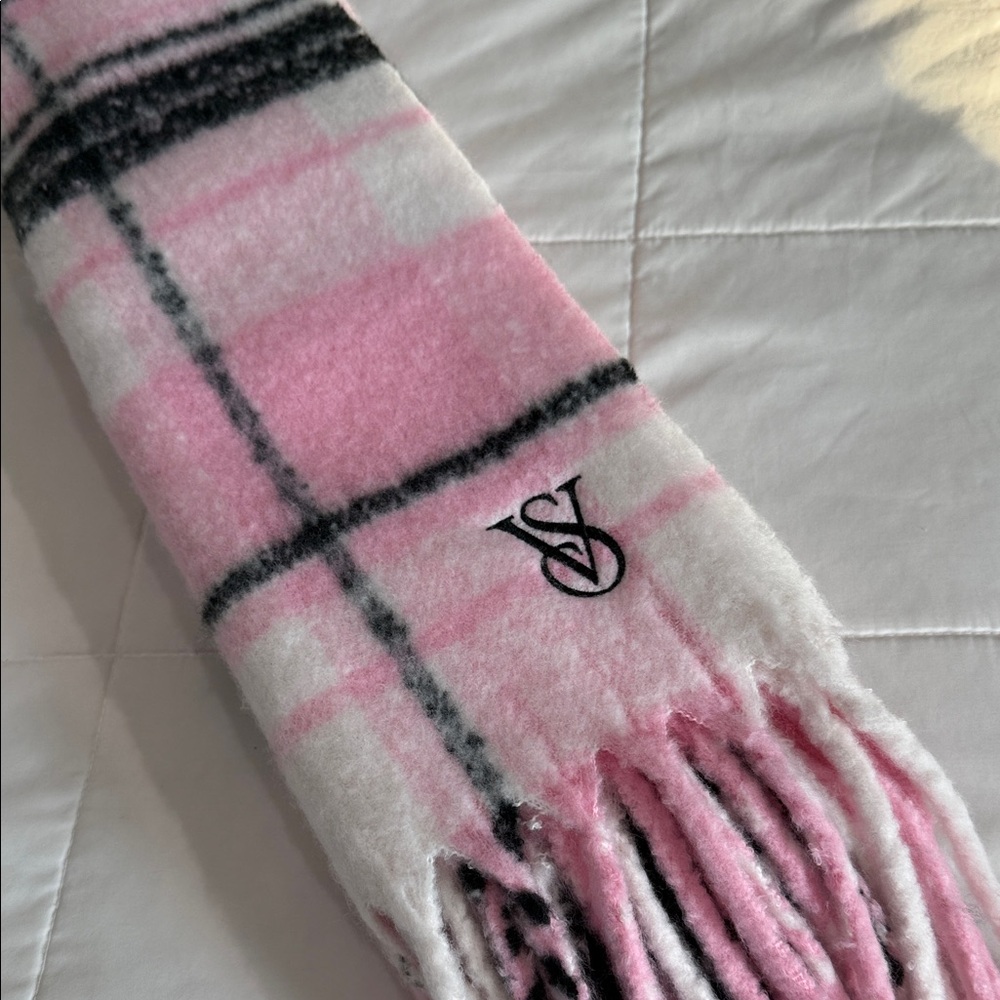 Victoria's Secret Pink and White Checkered Scarf Blanket.